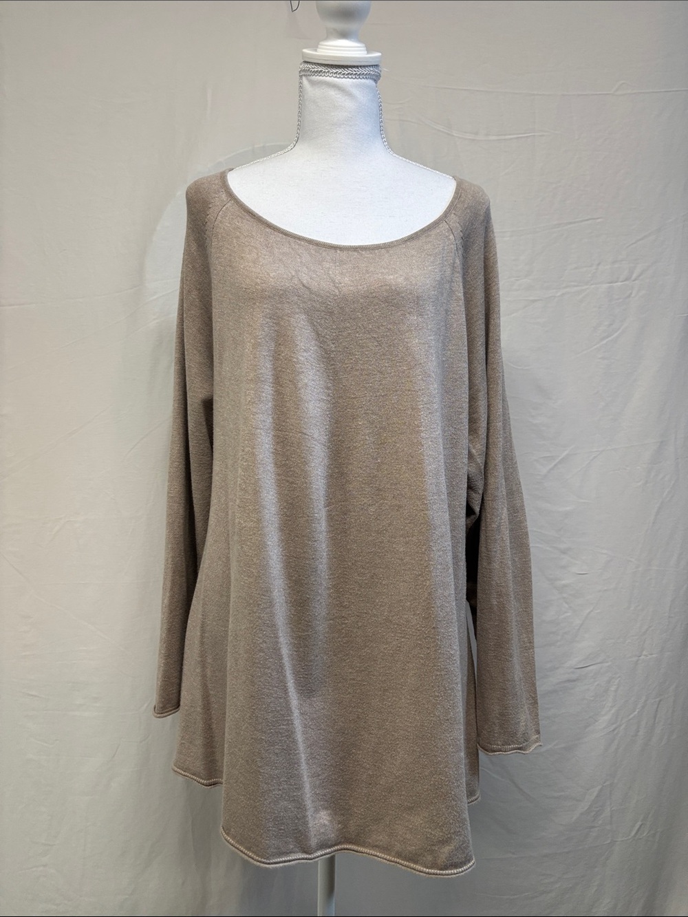 Cyrus Oversized Scoop Neck Tunic Sweater - Taupe